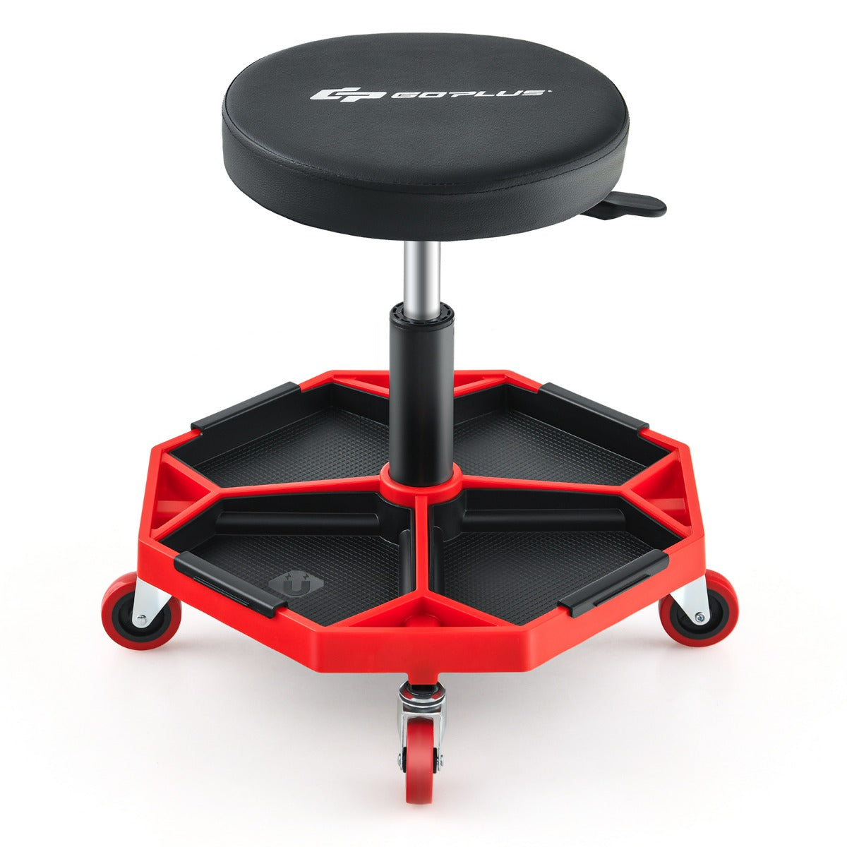 LIVSK Verstelbare Rolstoelkruk - Hoogte 41-55 cm - Draaibaar - 4 Zwenkwielen - Gereedschapsbak met Magnetisch Frame - Zwart en