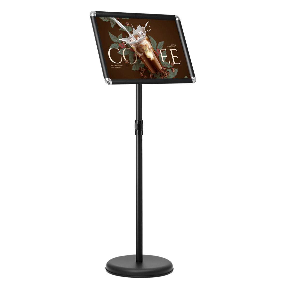 LIVSK Verstelbare Informatiestandaard - Aluminium Frame - Hoogte 89,5 - 134 cm - Zware Basis - PET-beschermingslens - Zwart