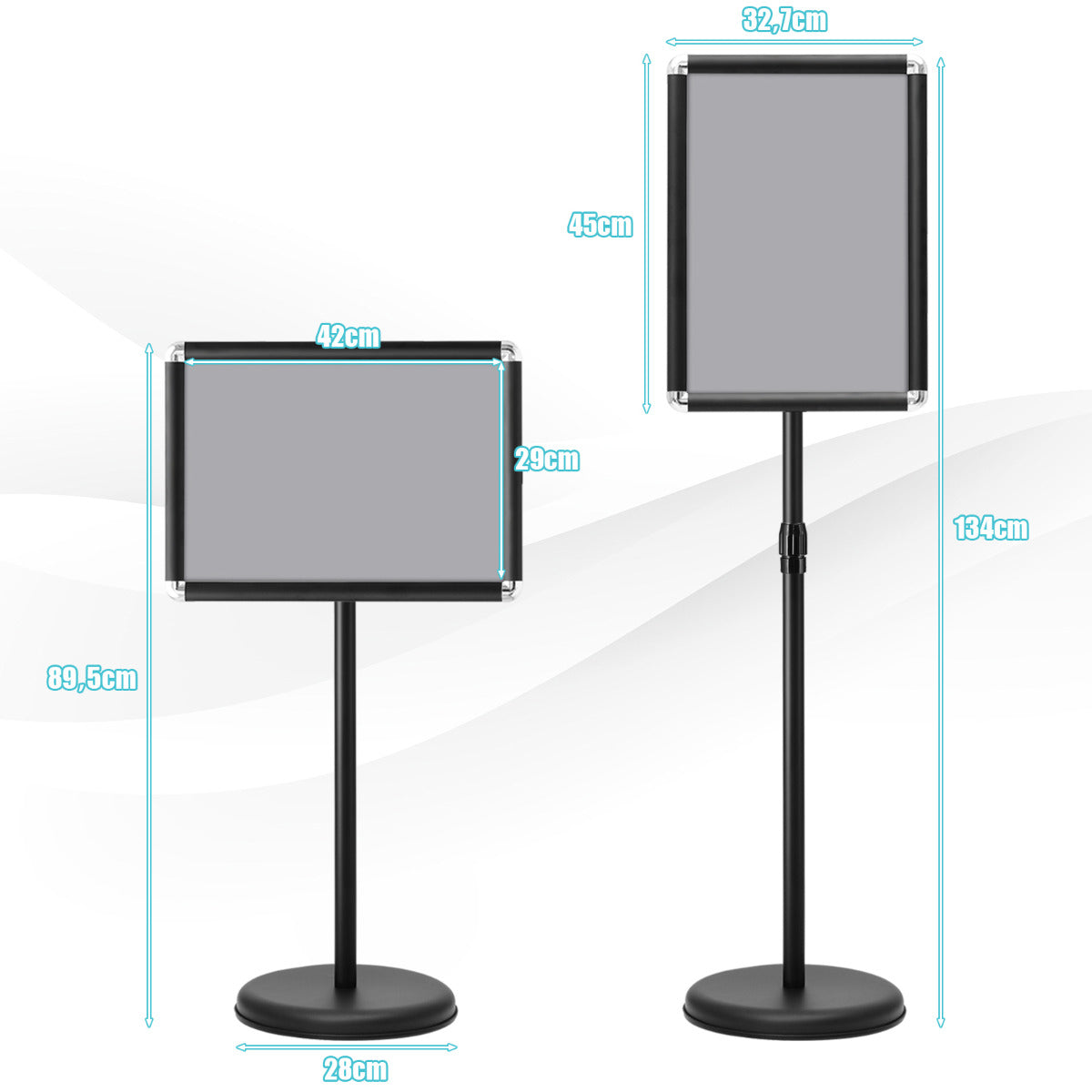 LIVSK Verstelbare Informatiestandaard - Aluminium Frame - Hoogte 89,5 - 134 cm - Zware Basis - PET-beschermingslens - Zwart