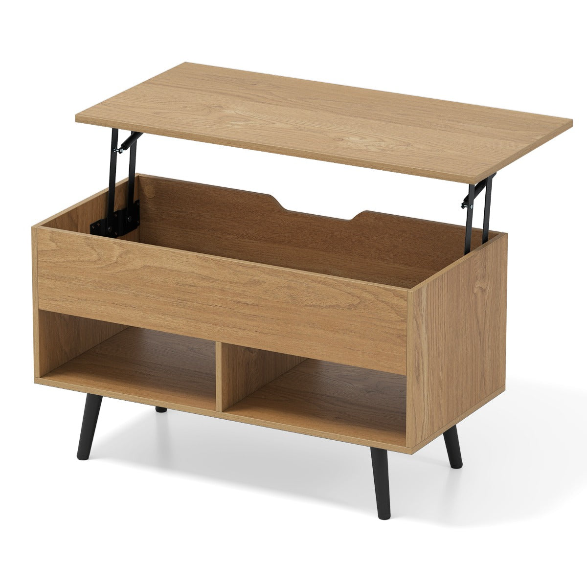 LIVSK Moderne Salontafel - Opklapbaar Tafelblad met Gasveer - 2 Open Planken - Ruime Opbergruimte - 80 x 40 x 44,5 cm - Natuurlijk
