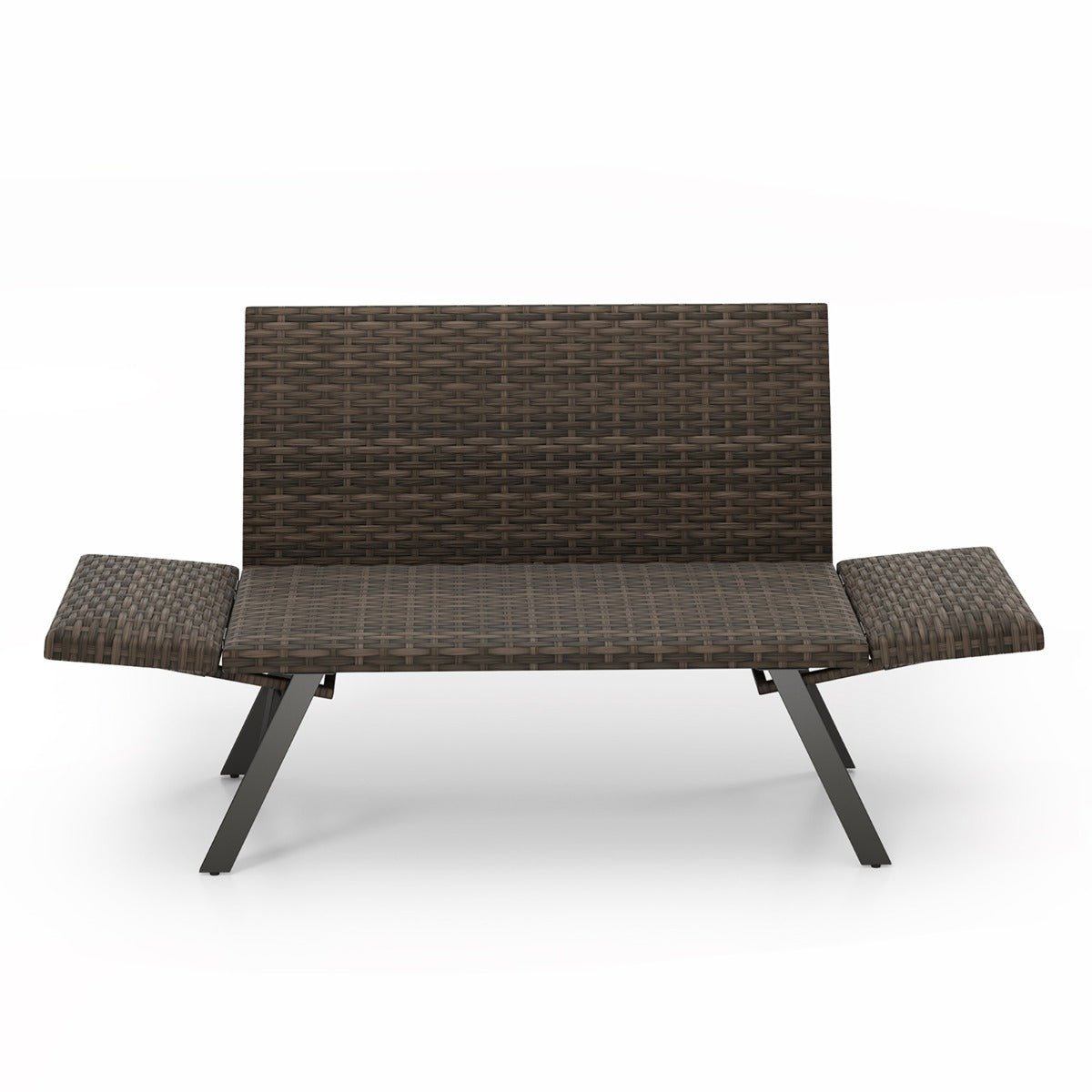 LIVSK Converteerbare Patio Loveseat - Verstelbare Armleuningen - Sneldrogend Schuim - Tot 300 kg - Handgeweven Rotan - Grijs