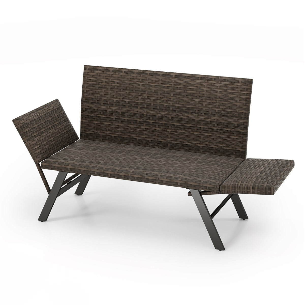 LIVSK Converteerbare Patio Loveseat - Verstelbare Armleuningen - Sneldrogend Schuim - Tot 300 kg - Handgeweven Rotan - Grijs