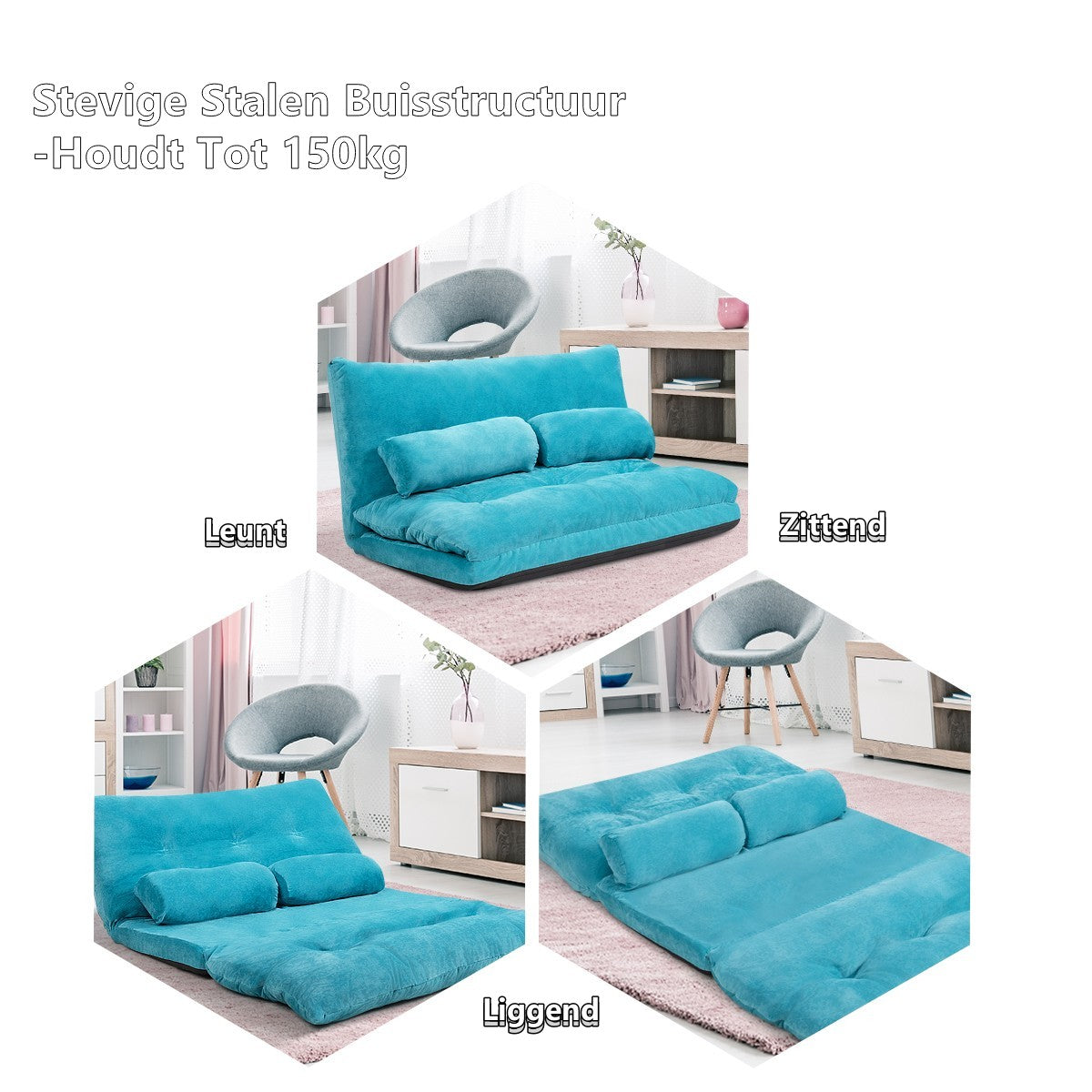 LIVSK Verstelbare Vloerbank - Hoogwaardig Metalen Frame - 6 Verstelbare Standen - Opvouwbaar - Draagvermogen 150 kg - Blauw