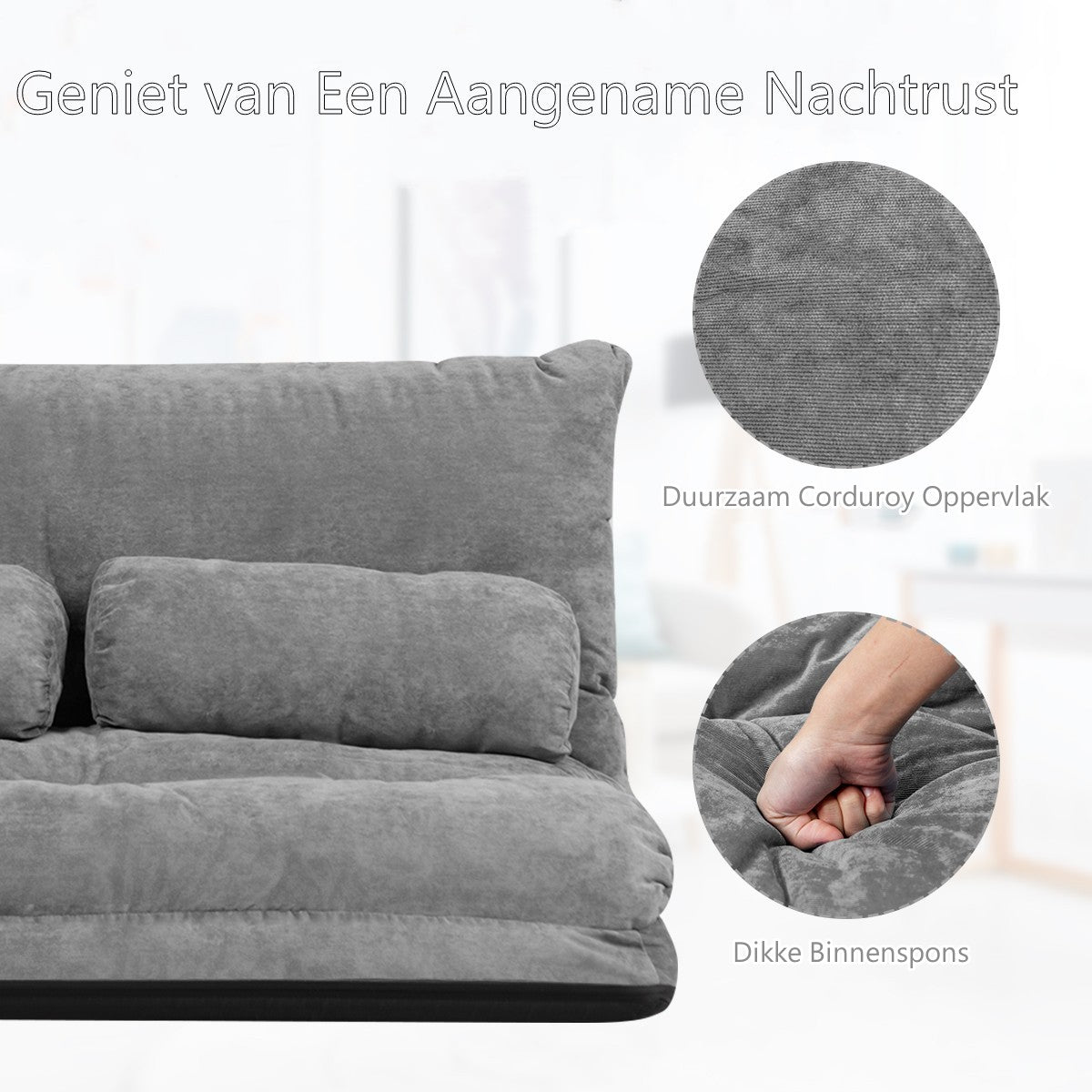 LIVSK Multifunctionele Vloersofa - 6-voudig Verstelbaar - Hoogwaardig Metalen Frame - Tot 150 kg - Opvouwbaar - Grijs