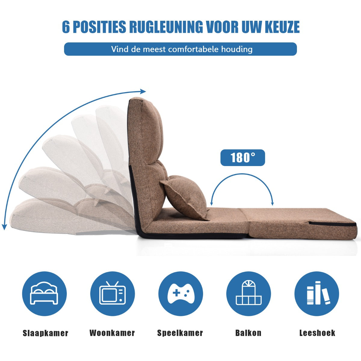 LIVSK Verstelbare Relaxfauteuil - Opvouwbaar - Ergonomisch - Verdikt Kussen - Voor Lezen en Gamen - Koffie