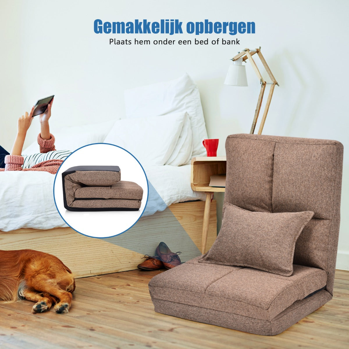 LIVSK Verstelbare Relaxfauteuil - Opvouwbaar - Ergonomisch - Verdikt Kussen - Voor Lezen en Gamen - Koffie