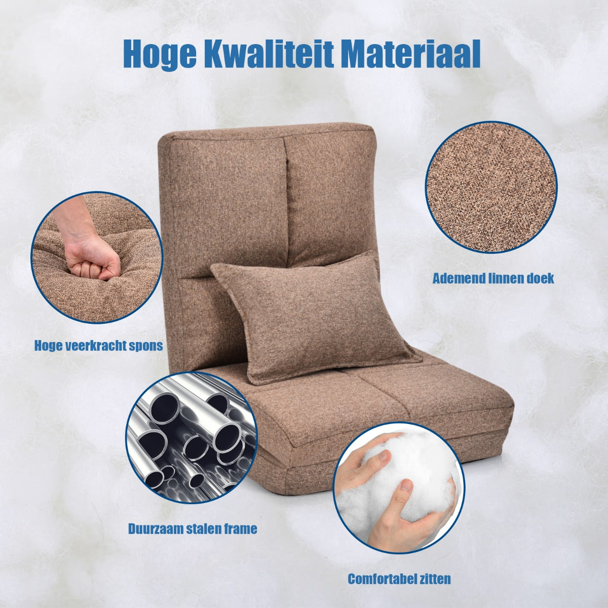 LIVSK Verstelbare Relaxfauteuil - Opvouwbaar - Ergonomisch - Verdikt Kussen - Voor Lezen en Gamen - Koffie