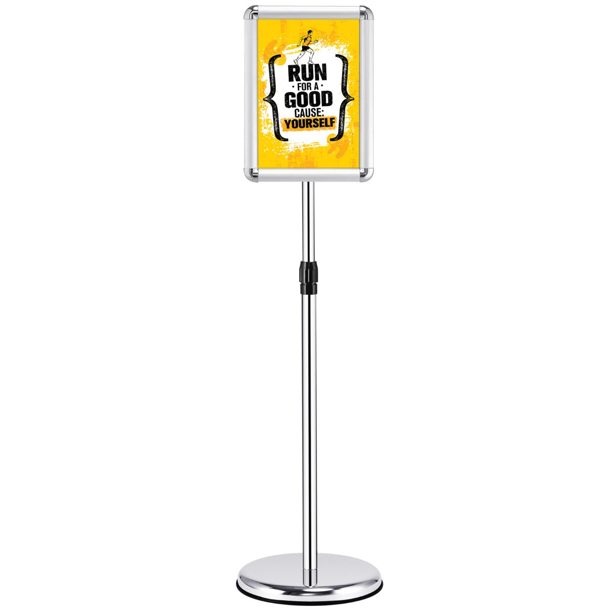LIVSK Telescopisch Stoepbord - Verstelbare Kliklijst - Stevige Ronde Voet - Hoogte 83-130 cm - Voor Binnen en Buiten - Zilver