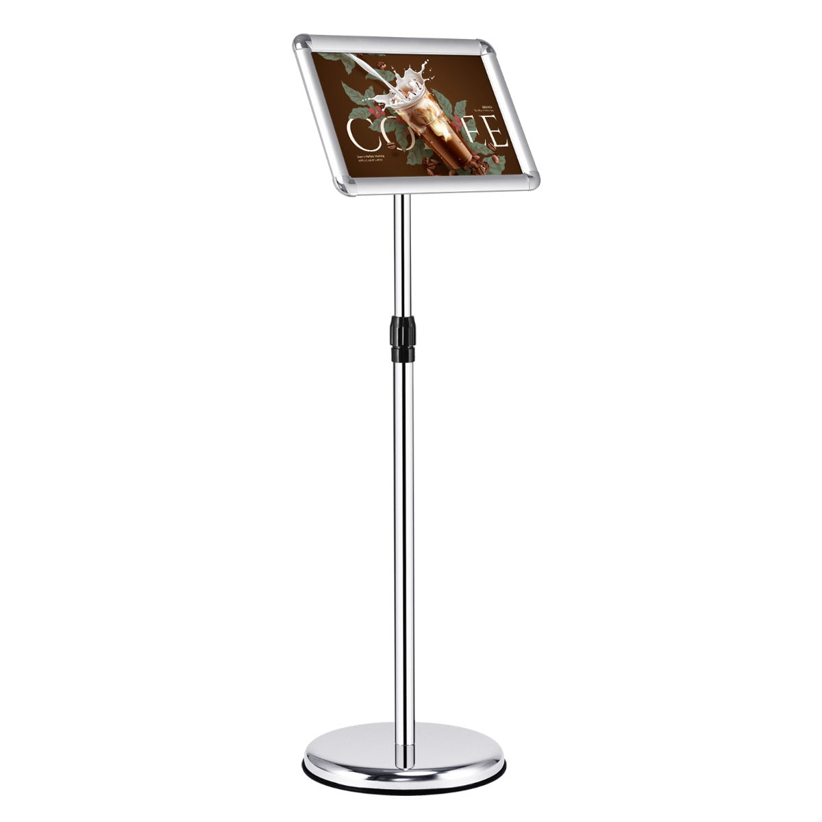 LIVSK Telescopisch Stoepbord - Verstelbare Kliklijst - Stevige Ronde Voet - Hoogte 83-130 cm - Voor Binnen en Buiten - Zilver