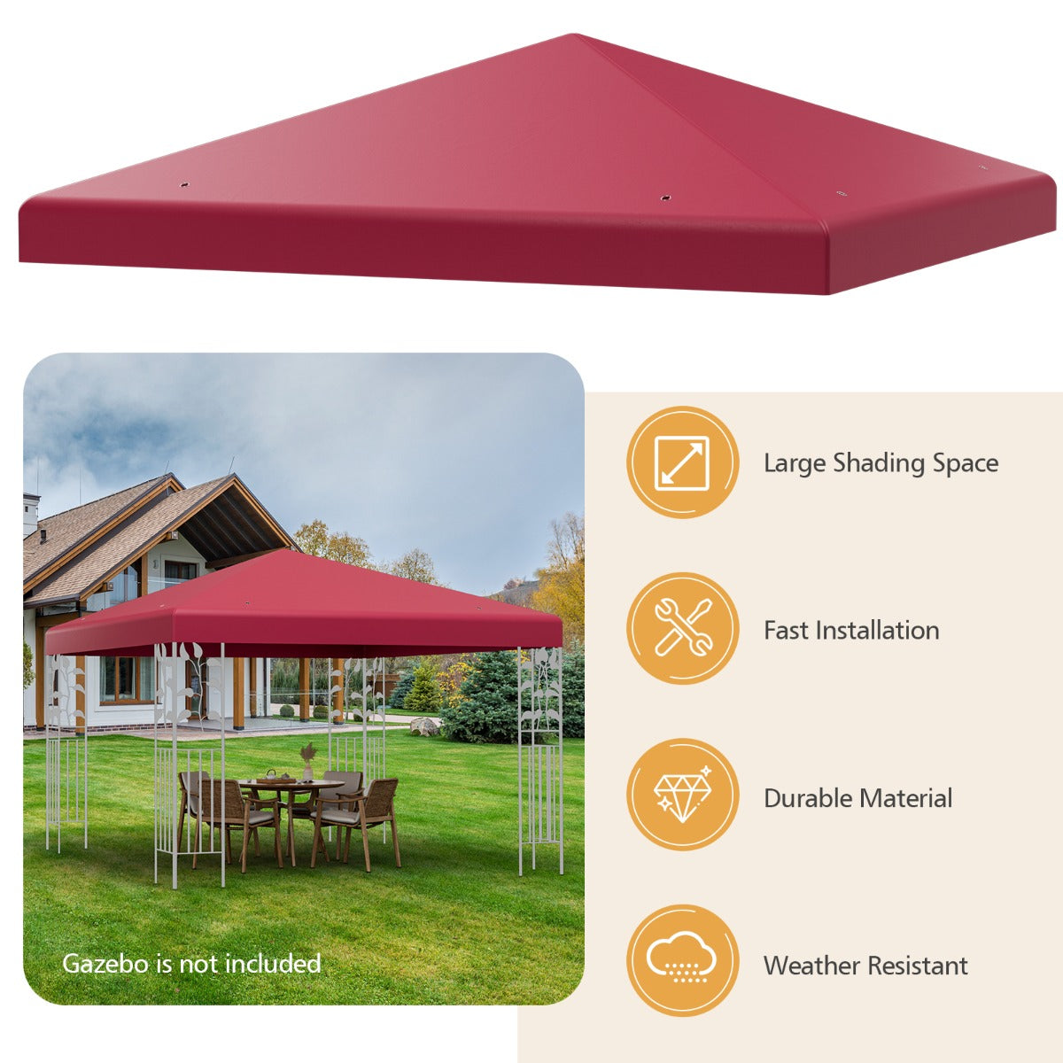 LIVSK Luifel Hoes Vervangend Dak - 300 x 300 cm - Waterdicht en Hittebestendig - Stevige Constructie - Bordeaux