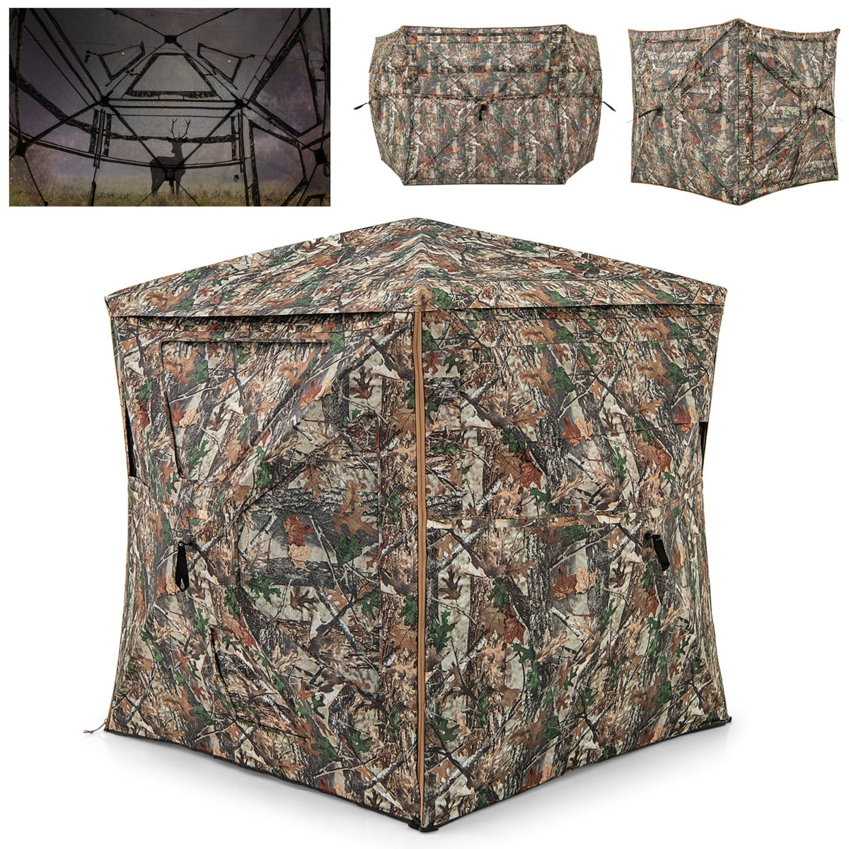 LIVSK Pop-up Jachtschuilplaats - 360° Transparant Zicht - Flexibel Ontwerp - Inclusief Draagtas en Grondpennen - Camouflage