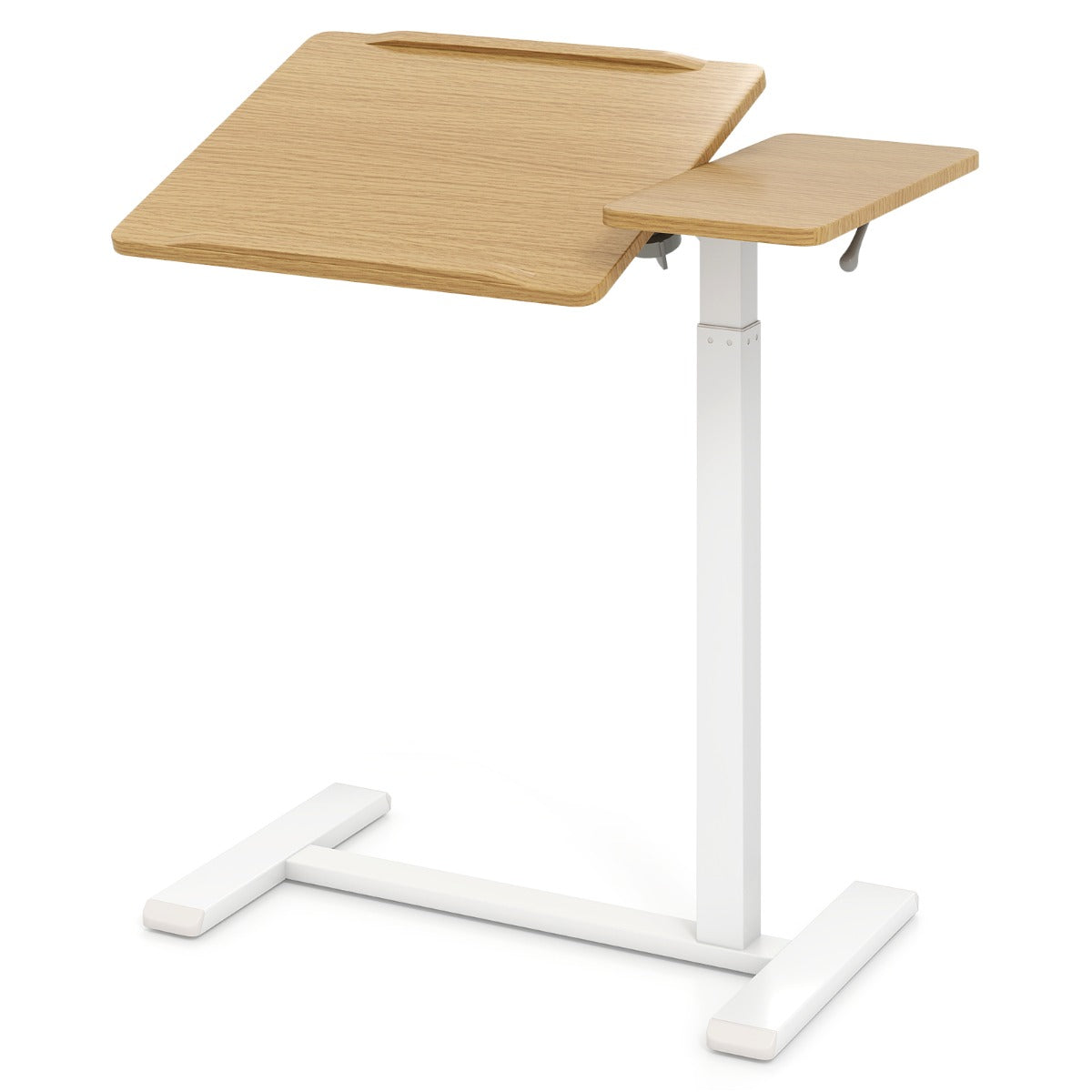 LIVSK Verstelbare Bijzettafel - Hoogte 70-103,5 cm - H-vormige Basis - Kantelbaar Blad - Ruimtebesparend - Natuur + Wit