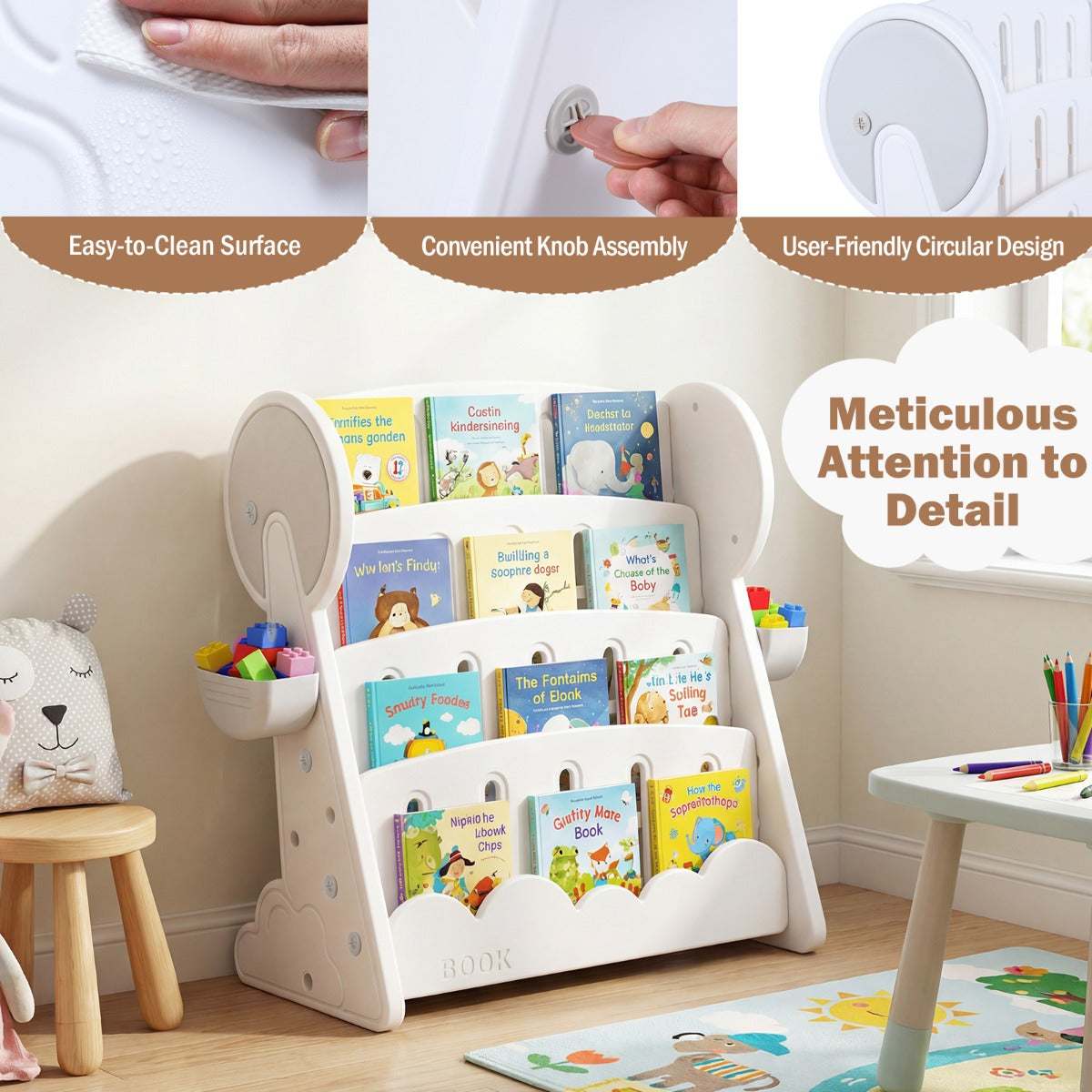 Livsk costway vierdelige kinderboekenkast met twee opbergboxen en omkeerbare onderste plank ombouwbare boekenkast