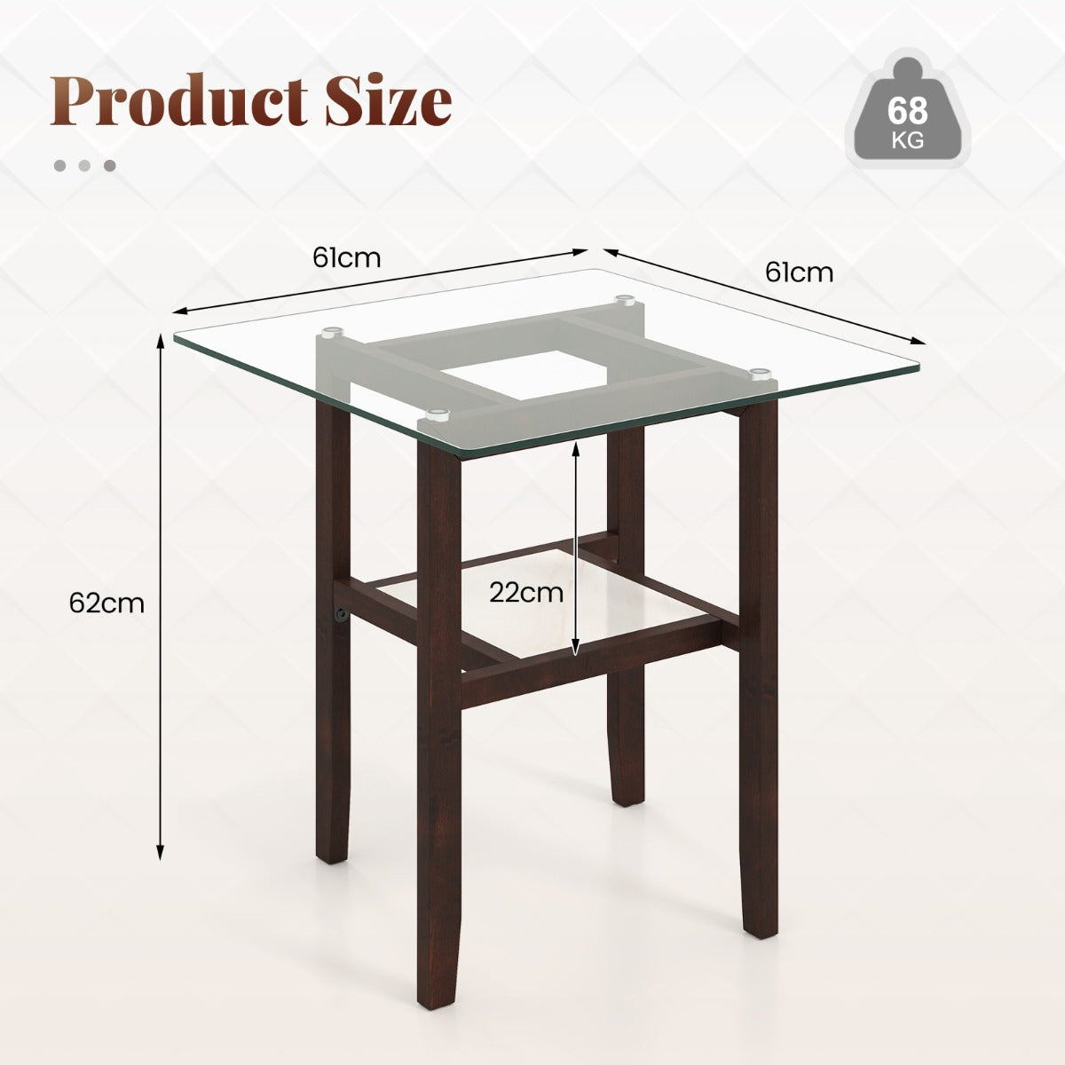 LIVSK Bijzettafel met Twee Niveaus - Gehard Glas - Rubberhouten Frame - Draagvermogen 68 kg - Voor Woonkamer en Slaapkamer -