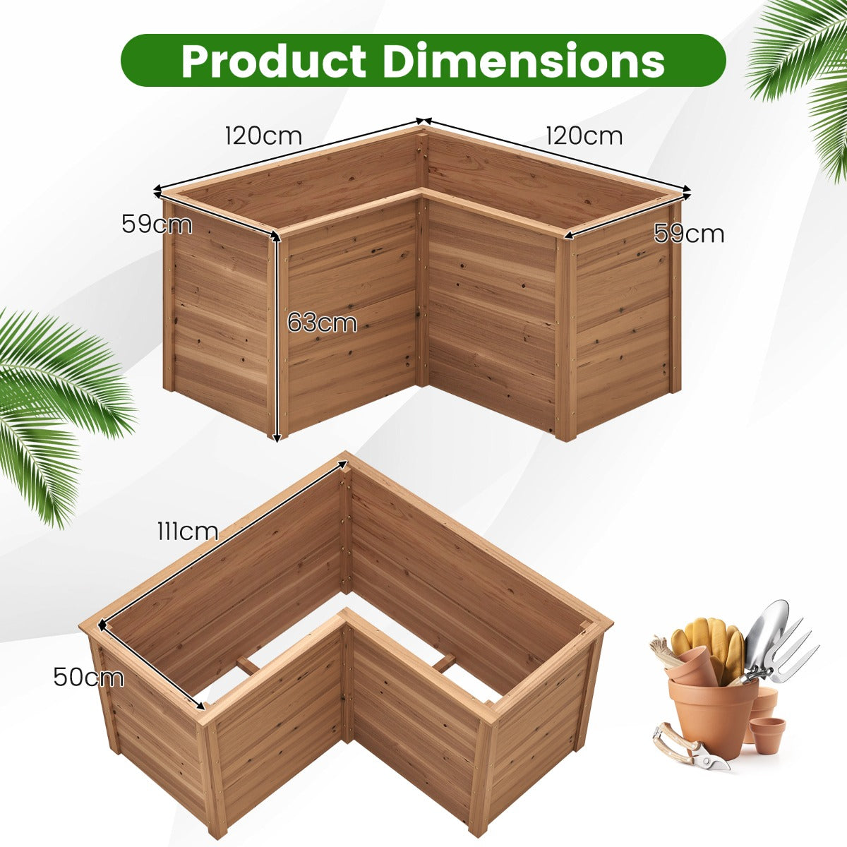 LIVSK L-vormige Verhoogde Moestuinbak - 120 x 120 x 62 cm - Duurzaam Dennenhout - Ideaal voor Planten - Natuurlijk