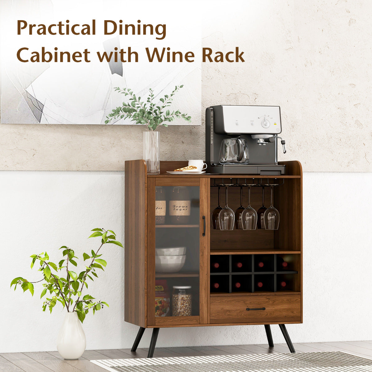 LIVSK Buffetkast - Multifunctioneel met Open Planken en Lade - Robuuste MDF Constructie - 80 x 40 x 95 cm - Natuur