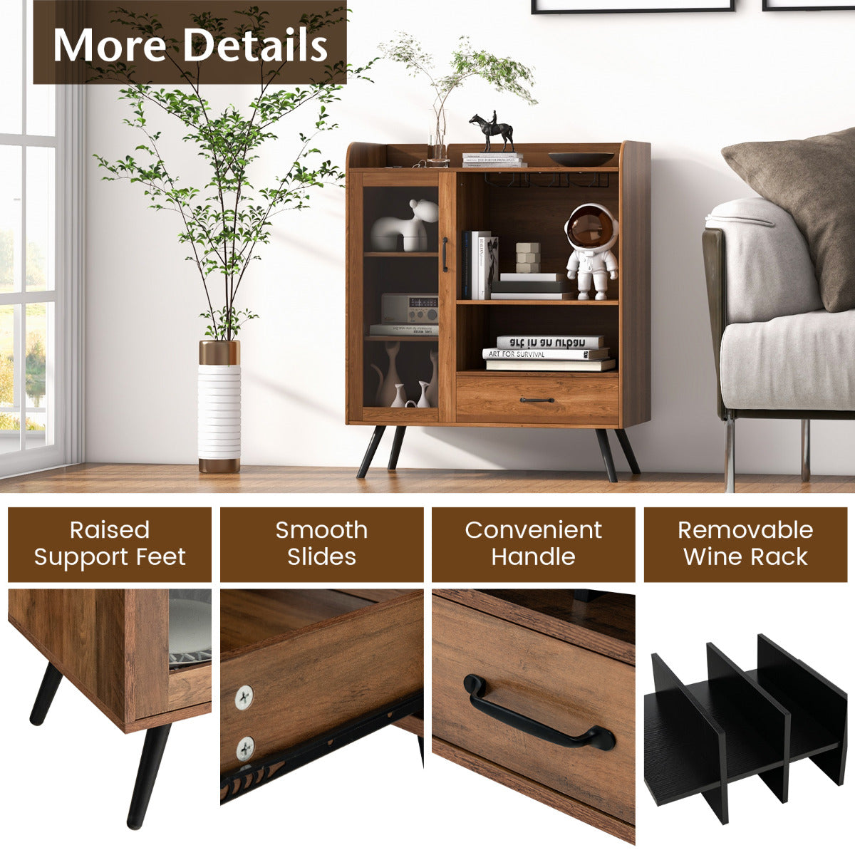 LIVSK Buffetkast - Multifunctioneel met Open Planken en Lade - Robuuste MDF Constructie - 80 x 40 x 95 cm - Natuur