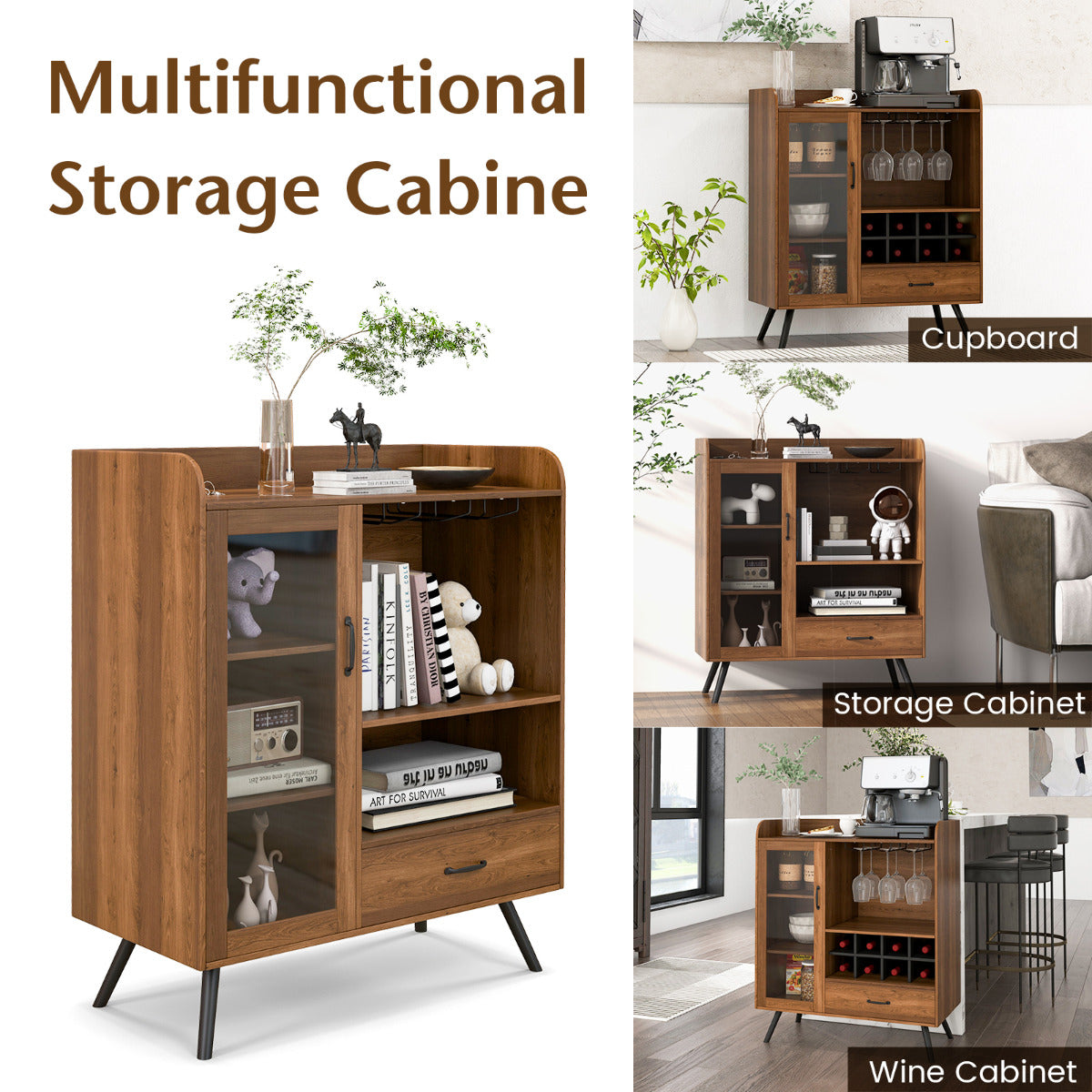 LIVSK Buffetkast - Multifunctioneel met Open Planken en Lade - Robuuste MDF Constructie - 80 x 40 x 95 cm - Natuur