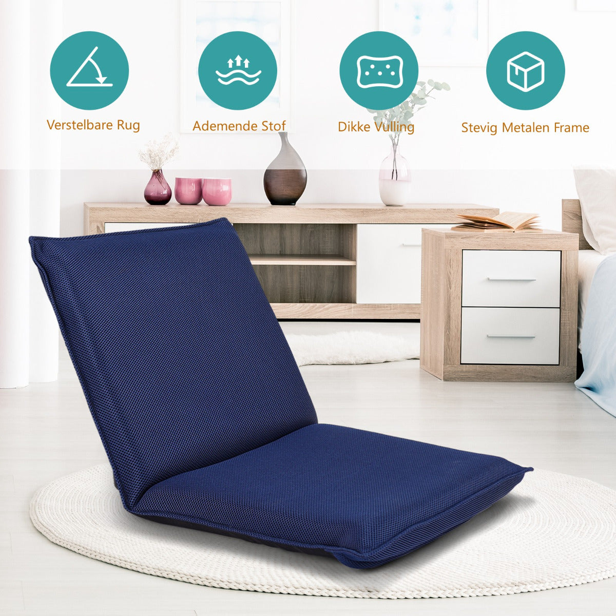 LIVSK Verstelbare Vloerstoel - Lichtgewicht met Sterk Metalen Frame - Ergonomisch voor Kinderen en Volwassenen - Marineblauw