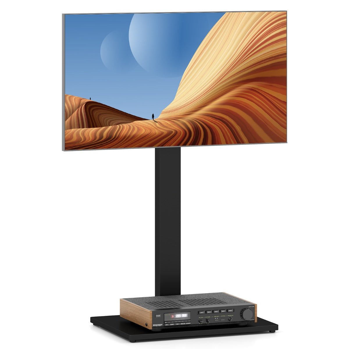LIVSK Universele TV-standaard - Geschikt voor 32-70 inch - Hoogte 95,5-111,5 cm - Draaifunctie - AV-plank - Zwart