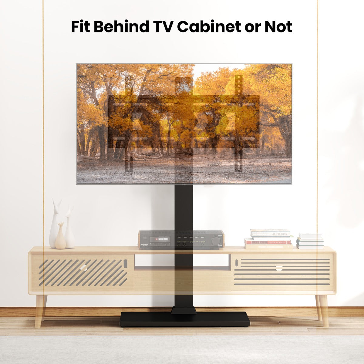 LIVSK Universele TV-standaard - Geschikt voor 32-70 inch - Hoogte 95,5-111,5 cm - Draaifunctie - AV-plank - Zwart