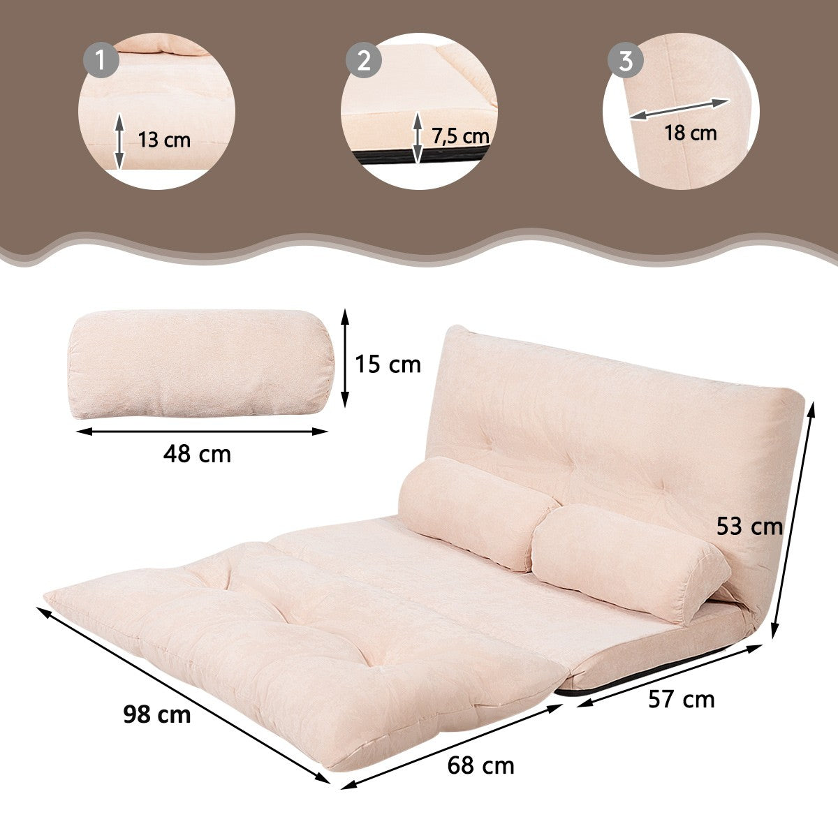 LIVSK Verstelbare Vloerbank - Opvouwbaar Met 6 Verstelbare Posities - Comfortabel Corduroy - Tot 150 kg - Beige