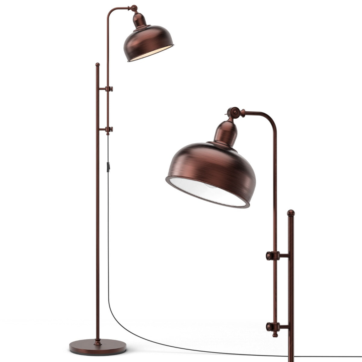 LIVSK Vloerlamp - Verstelbare Hoogte en Draaibare Lampenkap - Massief IJzeren Frame - E27 - Warm Licht - Brons