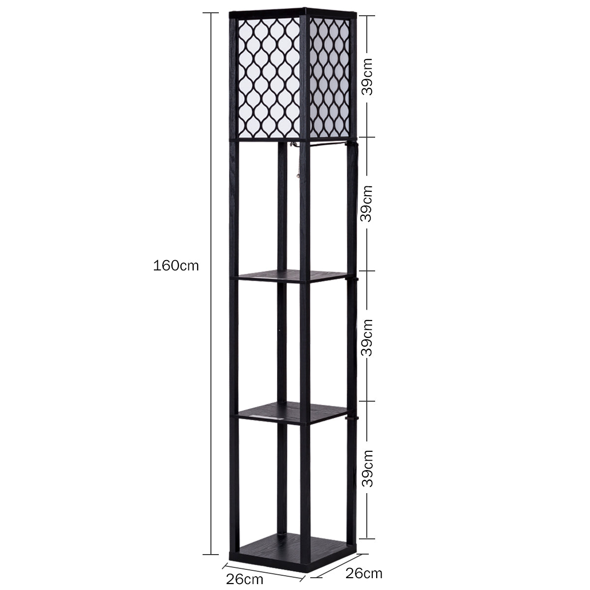 LIVSK Vloerlamp met Planken - Houten Frame - Warm Licht - Eenvoudig te Monteren - Zwart - Gebroken Wit
