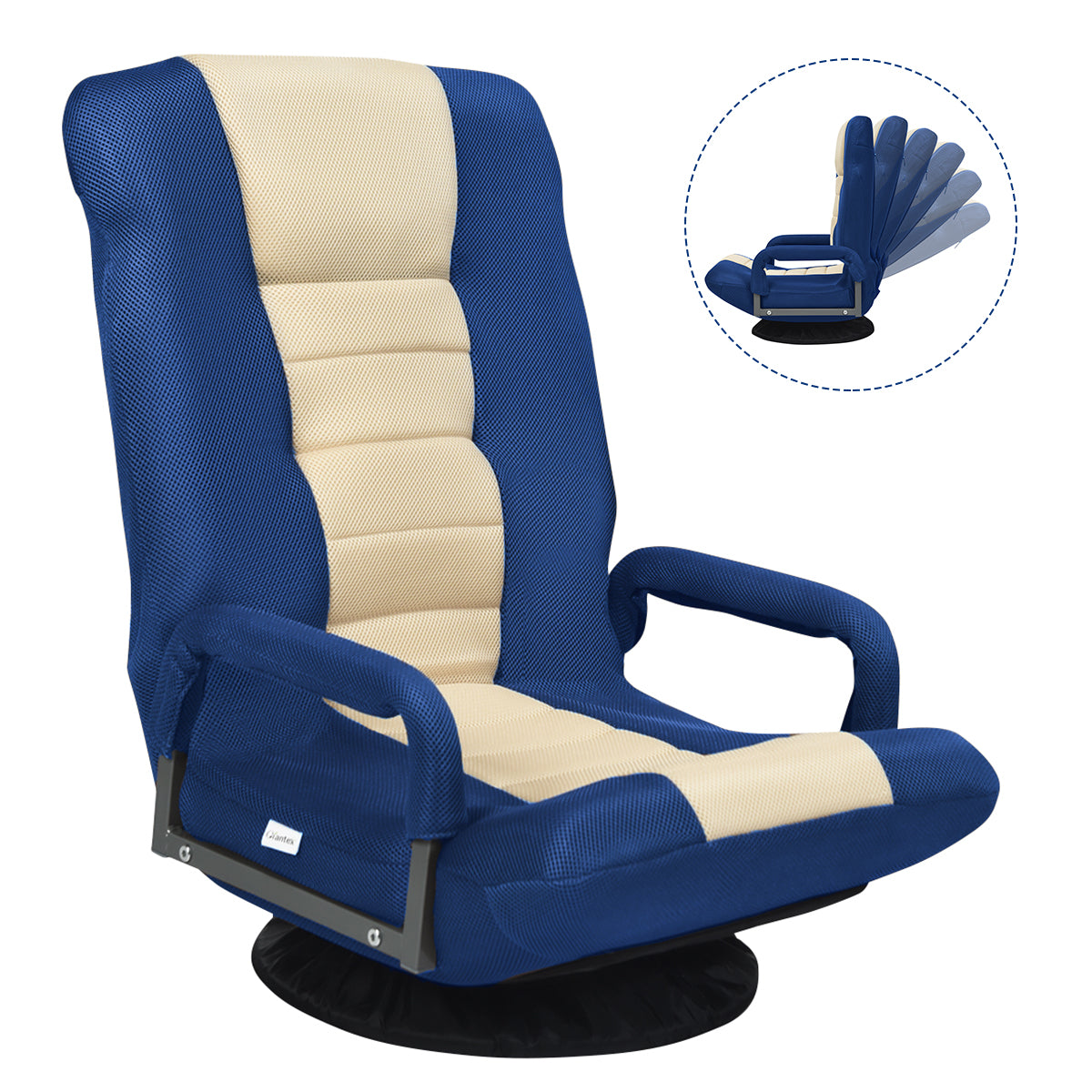 Livsk costway vloerstoel 360 draaibaar vloerstoel met gamestoel gevoerd vloerbank meditatiestoel tot 140 kg belastbaar blauw en wit 3