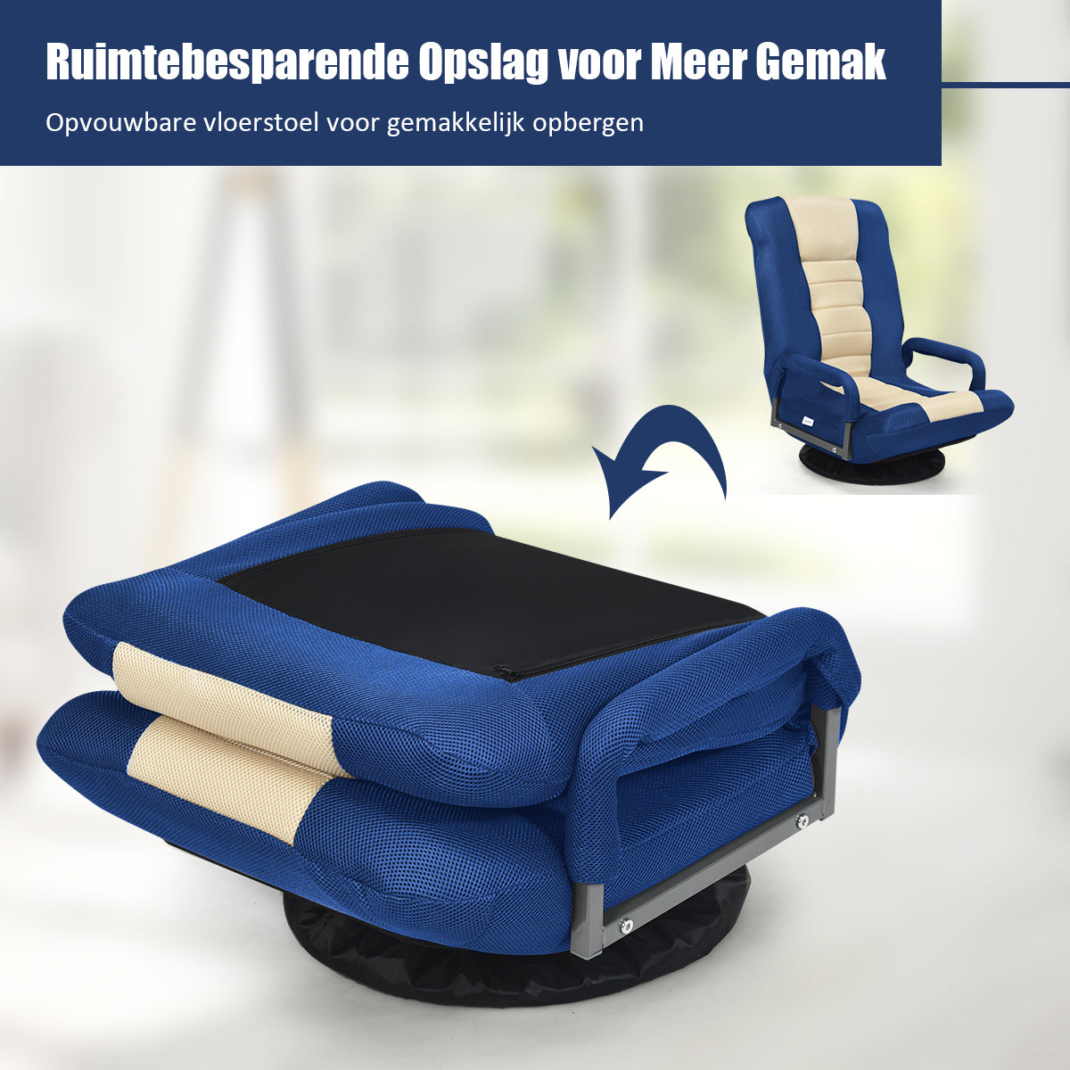 Livsk costway vloerstoel 360 draaibaar vloerstoel met gamestoel gevoerd vloerbank meditatiestoel tot 140 kg belastbaar blauw en wit 5