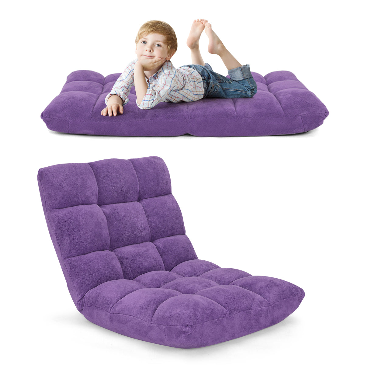 LIVSK Lazy Sofa - 14 Verstelbare Standen - Opvouwbaar en Lichtgewicht - Duurzaam Staal en Spons - Voor Thuis en Kantoor - Paars
