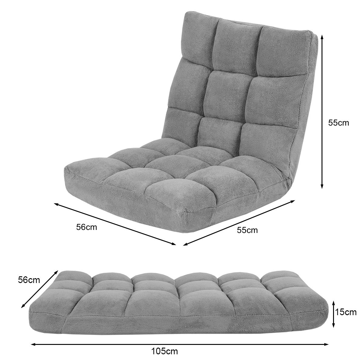 LIVSK Lazy Sofa - Opvouwbaar met 14 Verstelbare Standen - Hoogwaardige Buisstaal en Spons - Voor Thuis en Kantoor - Grijs