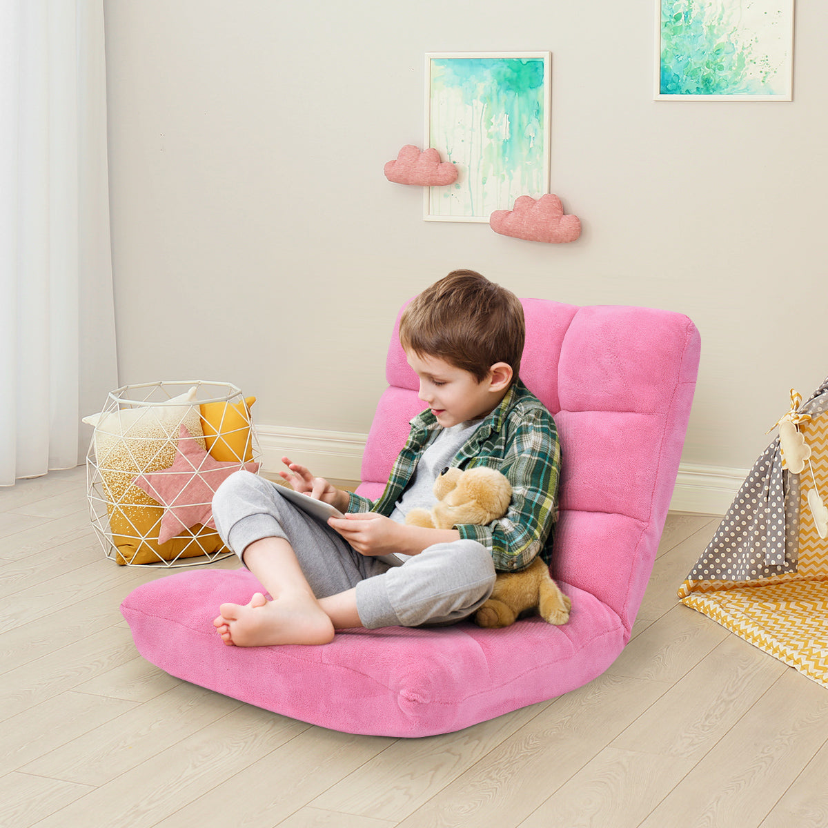 LIVSK Lazy Sofa - Opvouwbaar met 14 Verstelbare Standen - Hoogwaardig Materiaal - Lichtgewicht - Geen Montage - Roze