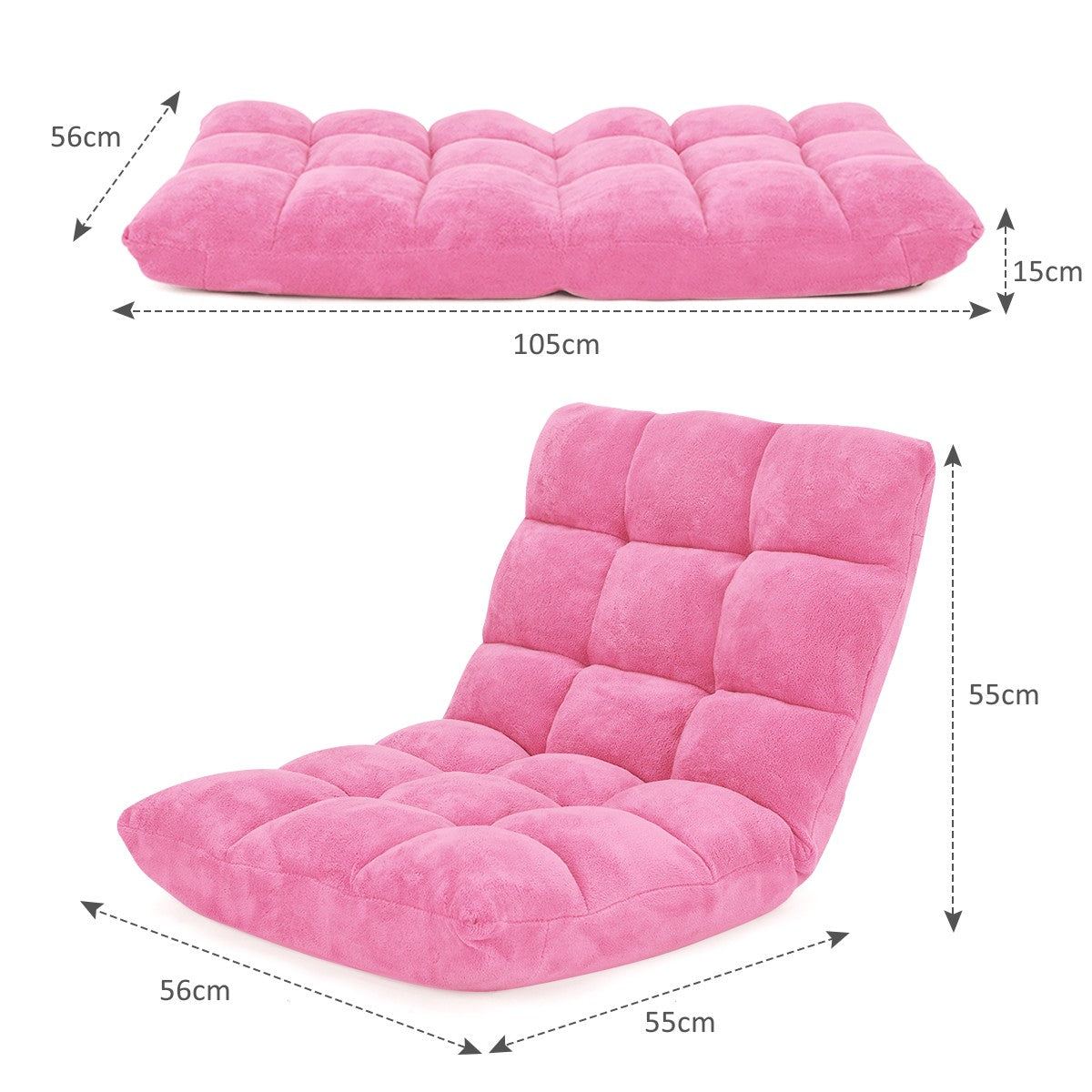 LIVSK Lazy Sofa - Opvouwbaar met 14 Verstelbare Standen - Hoogwaardig Materiaal - Lichtgewicht - Geen Montage - Roze