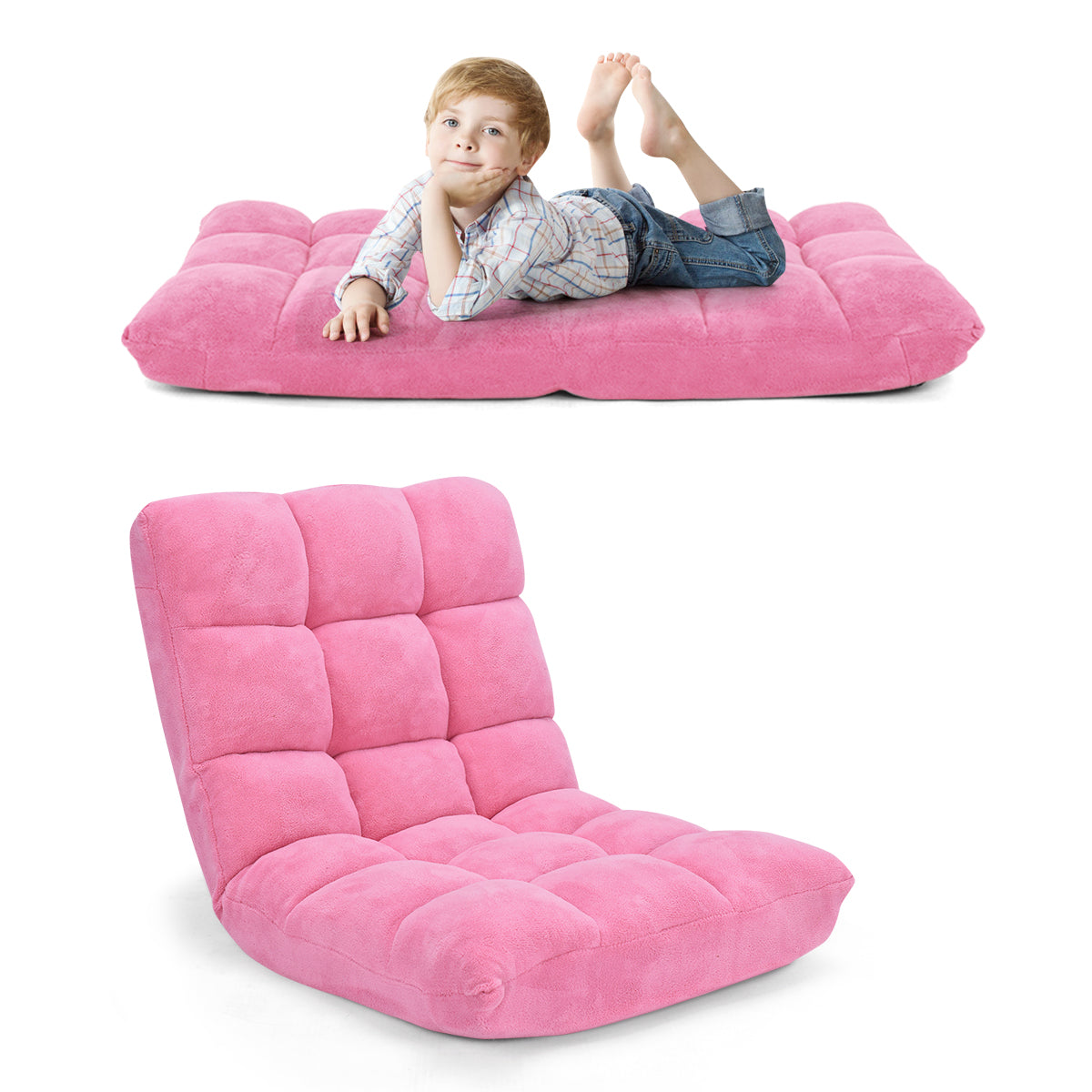 LIVSK Lazy Sofa - Opvouwbaar met 14 Verstelbare Standen - Hoogwaardig Materiaal - Lichtgewicht - Geen Montage - Roze