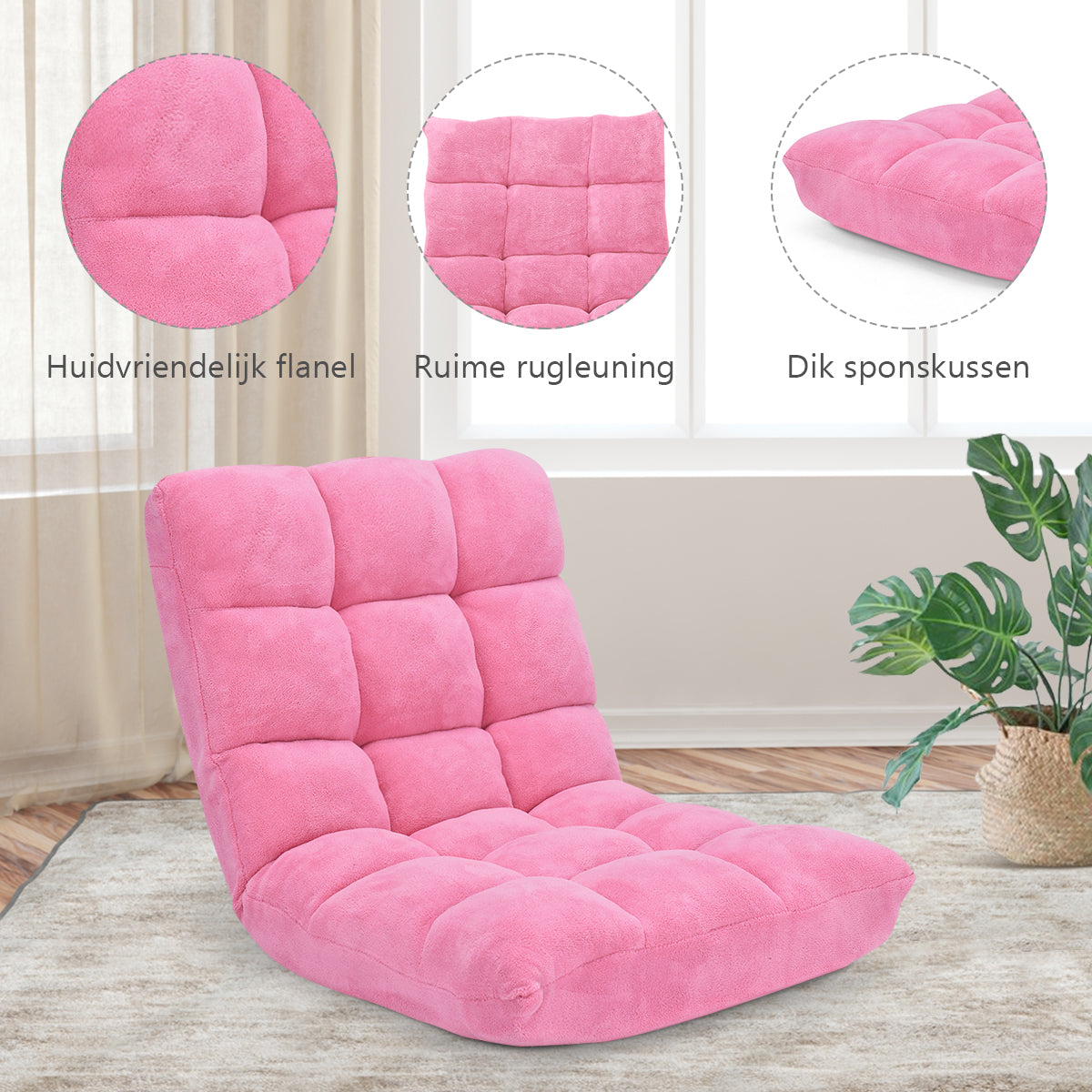 LIVSK Lazy Sofa - Opvouwbaar met 14 Verstelbare Standen - Hoogwaardig Materiaal - Lichtgewicht - Geen Montage - Roze