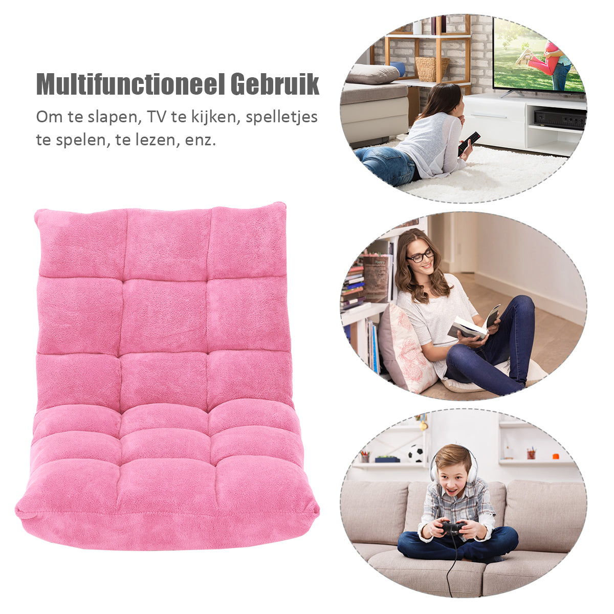 LIVSK Lazy Sofa - Opvouwbaar met 14 Verstelbare Standen - Hoogwaardig Materiaal - Lichtgewicht - Geen Montage - Roze
