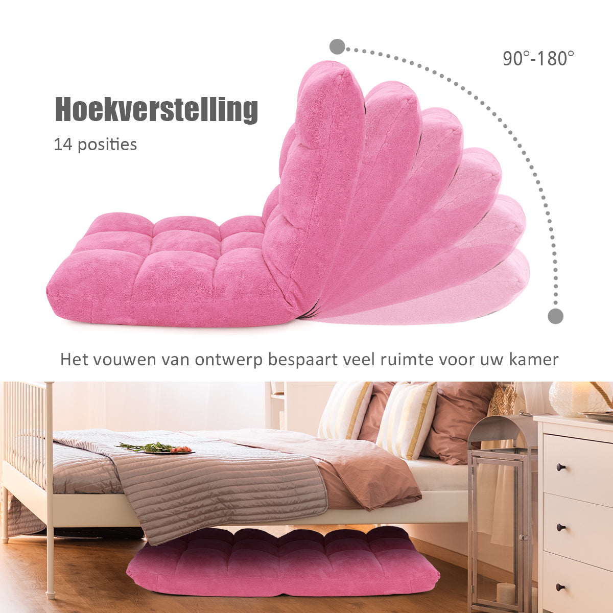 LIVSK Lazy Sofa - Opvouwbaar met 14 Verstelbare Standen - Hoogwaardig Materiaal - Lichtgewicht - Geen Montage - Roze