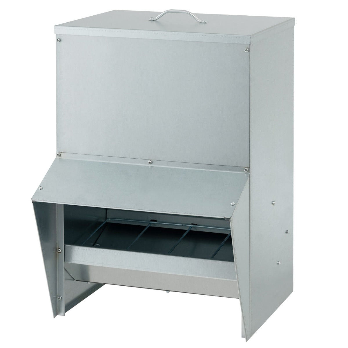 LIVSK Automatische Kippenvoerder - Grote Capaciteit 22 kg - Verzinkt Metaal - Handig Deksel - Weerbestendig - Zilver