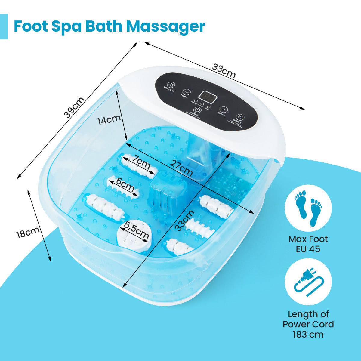 LIVSK Elektrisch Voetenbad en Massageapparaat - Instelbare Temperatuur 35-46 °C - Automatische Uitschakeling - Blauw