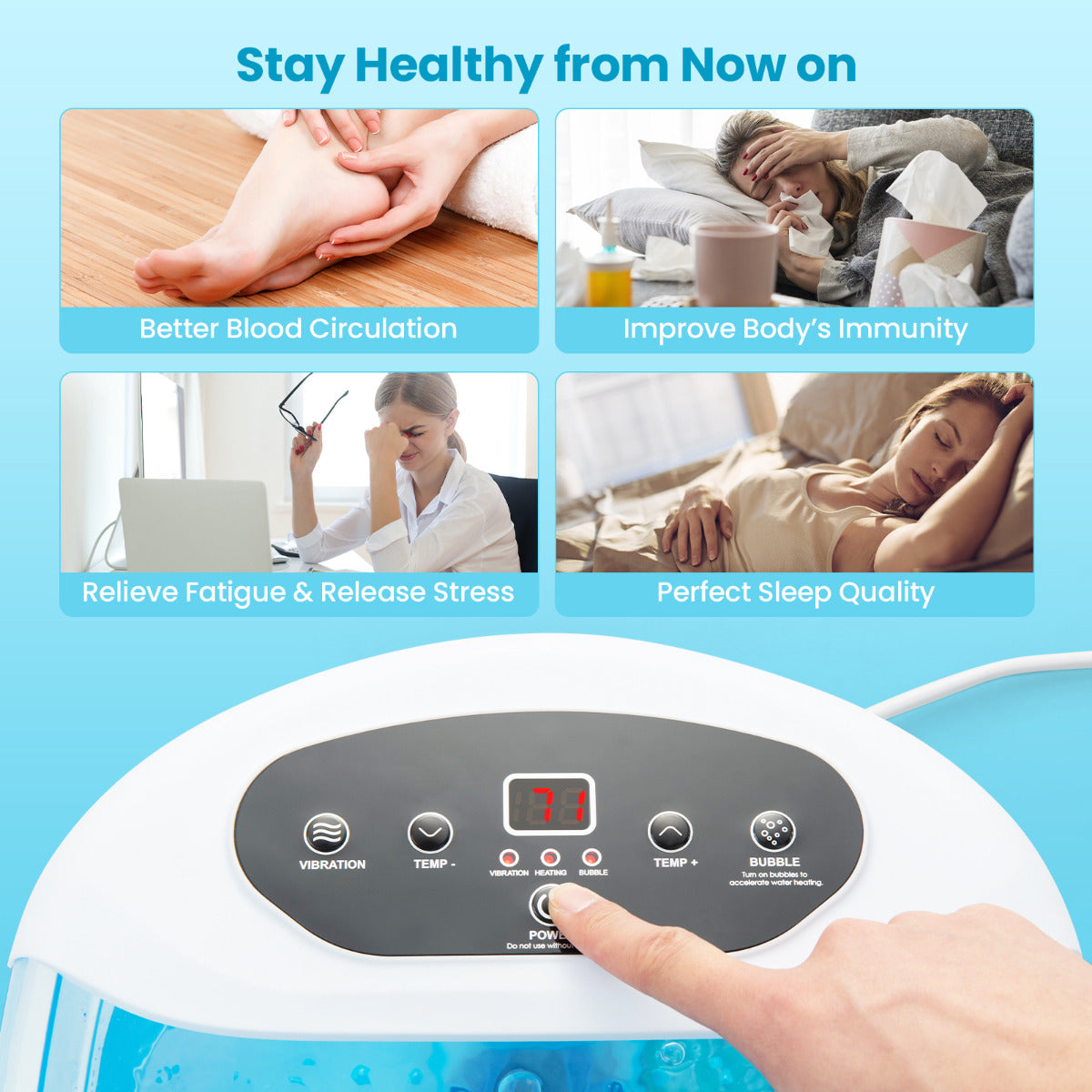 LIVSK Elektrisch Voetenbad en Massageapparaat - Instelbare Temperatuur 35-46 °C - Automatische Uitschakeling - Blauw