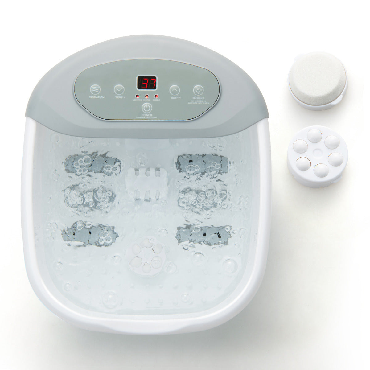 Livsk costway voetbad elektrisch massageapparaat met watermassage voetmassageapparaat voetbad met pedicure puimsteen en rollen en massageknopen grijs