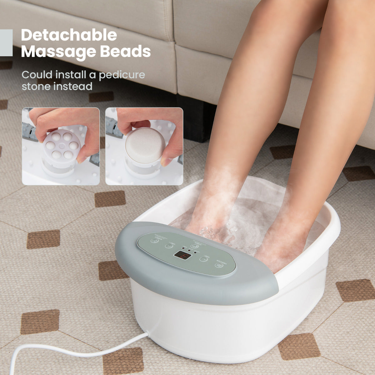 Livsk costway voetbad elektrisch massageapparaat met watermassage voetmassageapparaat voetbad met pedicure puimsteen en rollen en massageknopen grijs 5