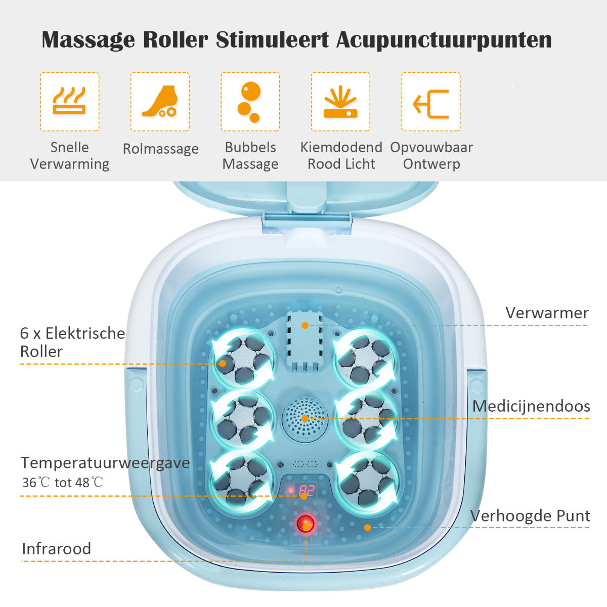 LIVSK Opvouwbaar Voetbadmassager met Afstandsbediening - Bubbelmassage - Infrarood - Temperatuurregeling 36-48℃ - Blauw