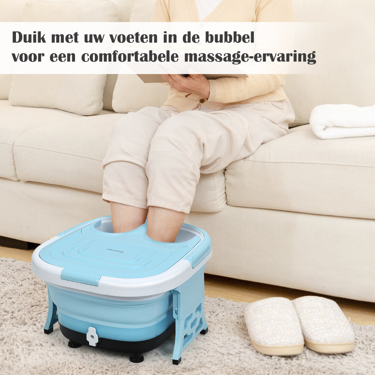 LIVSK Opvouwbaar Voetbadmassager met Afstandsbediening - Bubbelmassage - Infrarood - Temperatuurregeling 36-48℃ - Blauw