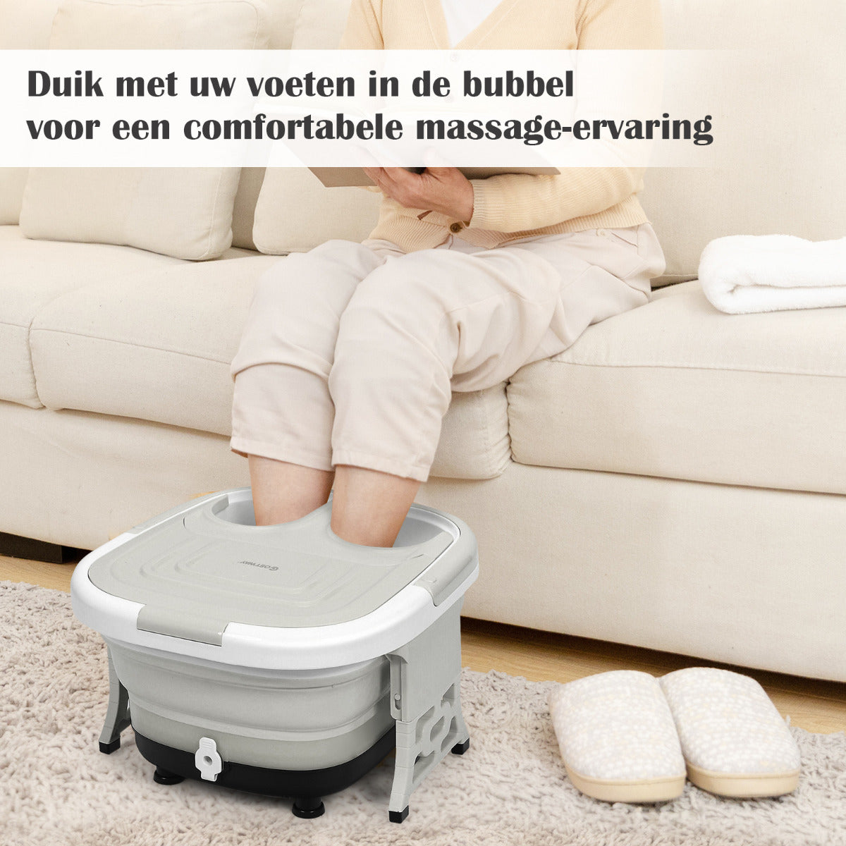 LIVSK Opvouwbaar Voetbadmassager - Regelbare Verwarming 36℃-48℃ - Bubbelmassage - Draadloze Afstandsbediening - Grijs