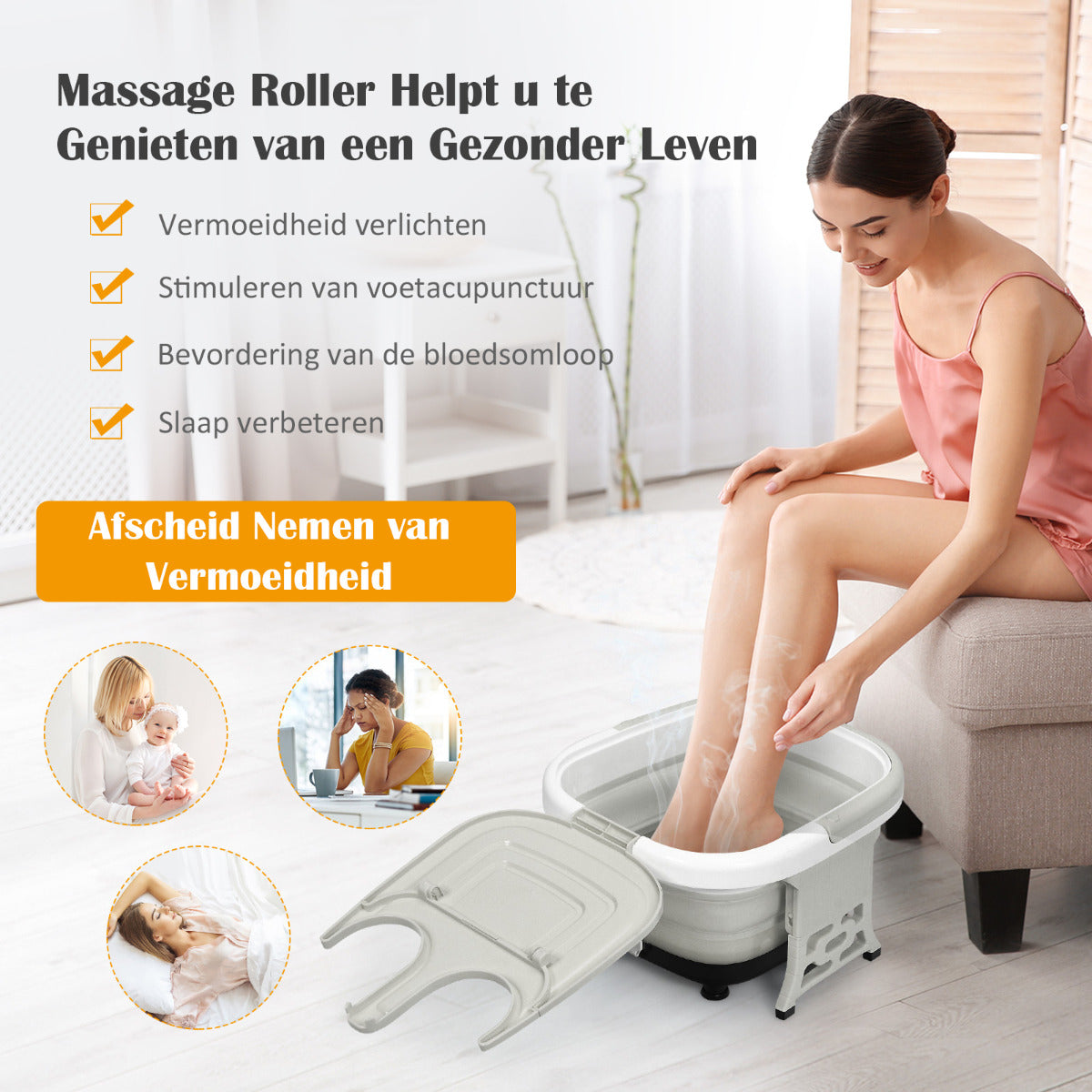 LIVSK Opvouwbaar Voetbadmassager - Regelbare Verwarming 36℃-48℃ - Bubbelmassage - Draadloze Afstandsbediening - Grijs