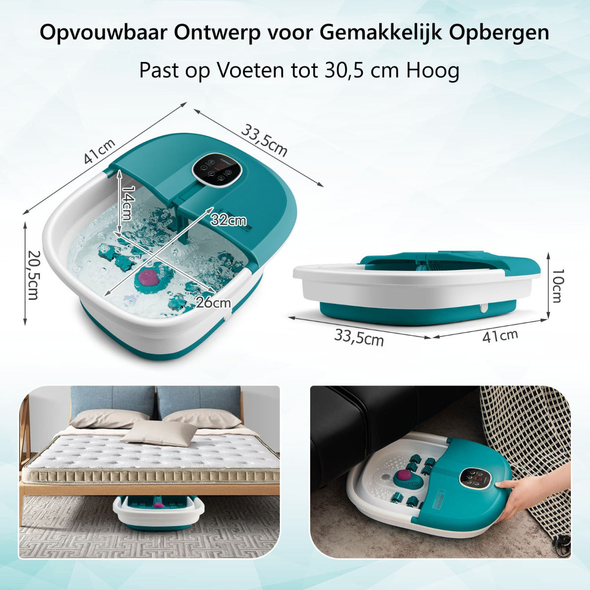 LIVSK Opvouwbaar Voetmassageapparaat - Verwarming - Shiatsu, Roller & Bubbelmassages - Afstandsbediening - 33,5 x 41 x 20,5 cm -