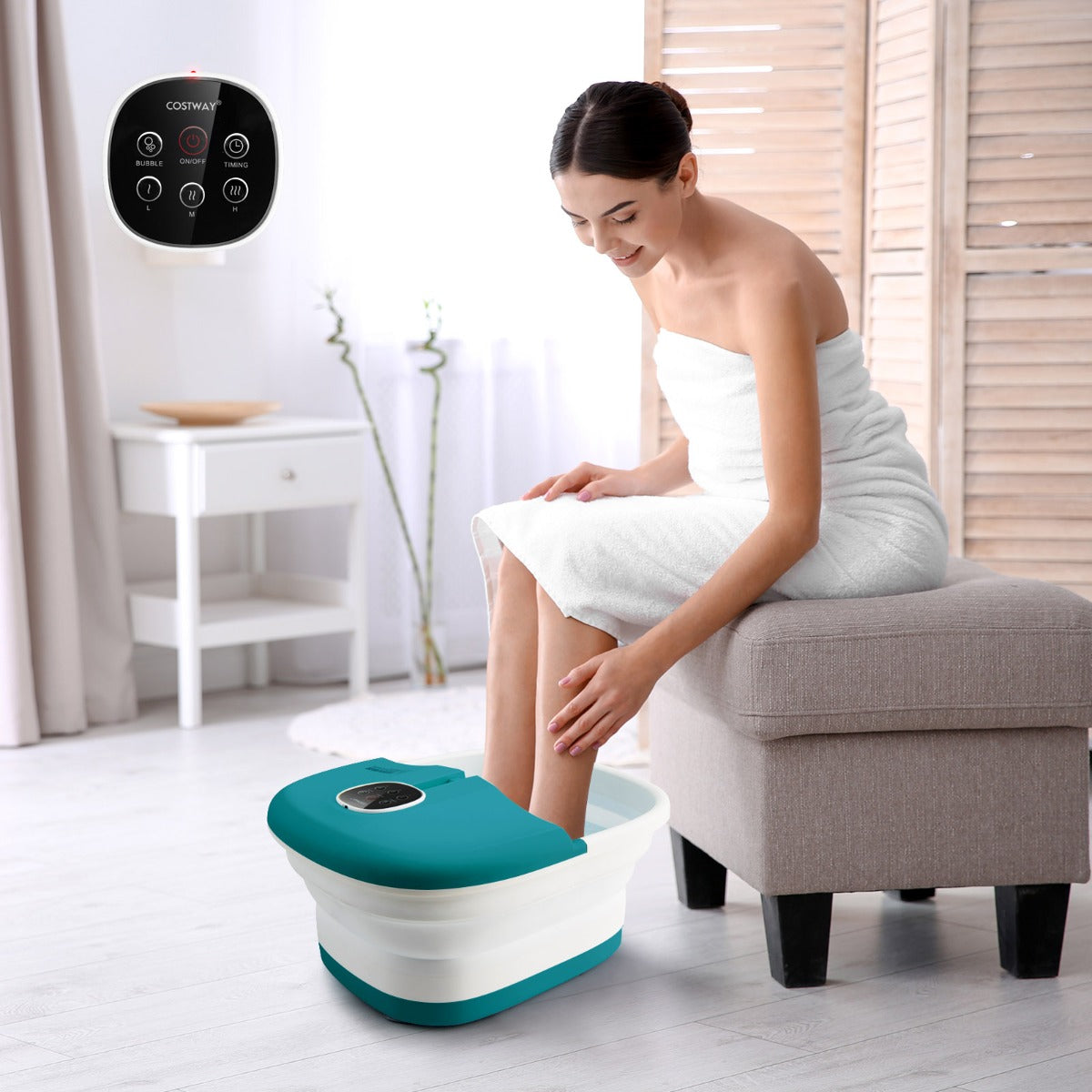 LIVSK Opvouwbaar Voetmassageapparaat - Verwarming - Shiatsu, Roller & Bubbelmassages - Afstandsbediening - 33,5 x 41 x 20,5 cm -