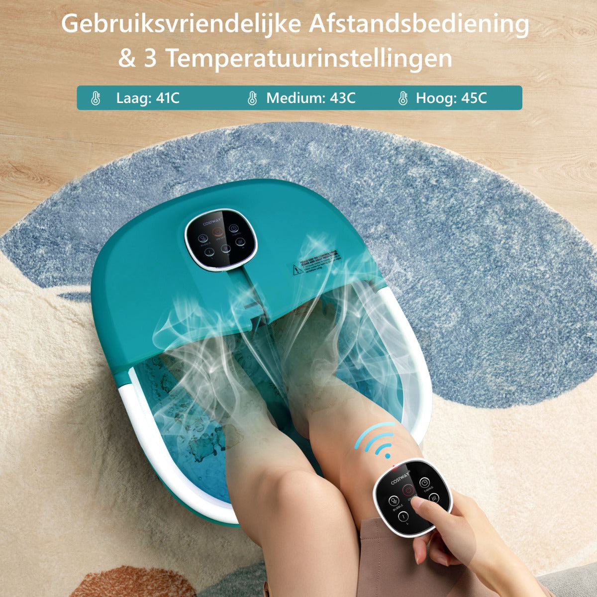 LIVSK Opvouwbaar Voetmassageapparaat - Verwarming - Shiatsu, Roller & Bubbelmassages - Afstandsbediening - 33,5 x 41 x 20,5 cm -